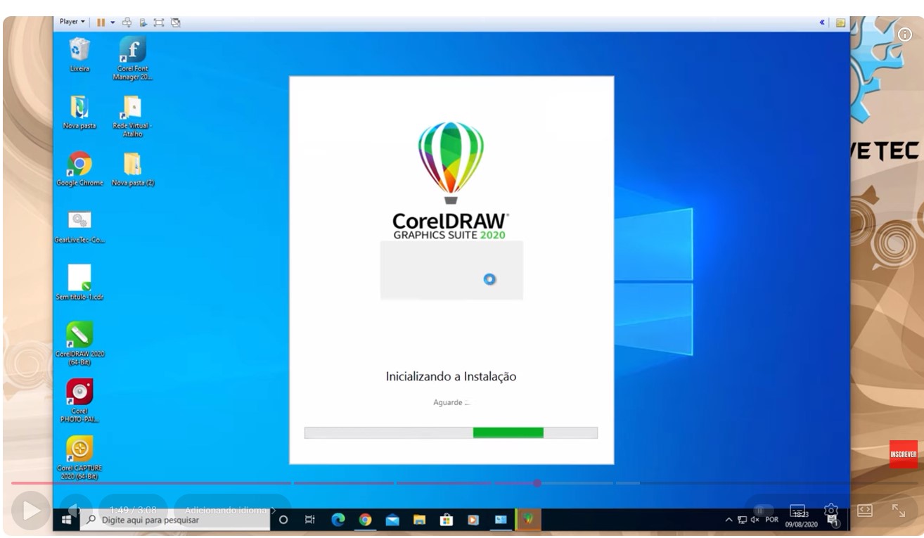 Instalador do CorelDRAW Graphics Suite 2020 na tela de modificação para adicionar novos pacotes de idioma.
